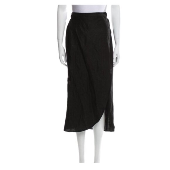 REFORMATION linen blend wrap midi skirt in black (M) - Picture 1 of 10